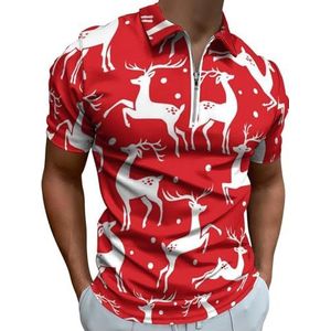 Rendier Herten En Sneeuwvlokken Half Zip-up Polo Shirts Voor Mannen Slim Fit Korte Mouw T-shirt Sneldrogende Golf Tops Tees XL