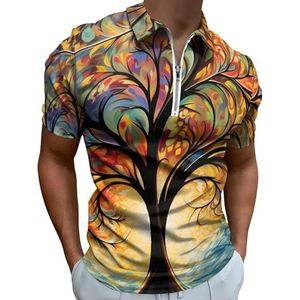 Kleurrijke Regenboog Levensboom Half Zip-up Poloshirts Voor Mannen Slim Fit Korte Mouw T-shirt Sneldrogende Golf Tops Tees XL