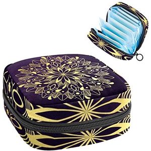 Gouden Bloemen Mandala,Periode Pouch Draagbaar,Tampon Opbergtas,Tampon Houder voor Portemonnee Vrouwelijke Product Organizer, Meerkleurig, 4.7x6.6x6.6 in/12x17x17 cm