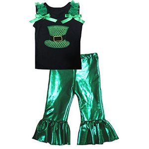 Petitebelle pailletten hoedhemd bling groen broek set voor meisjes 1-8Y 3-4 Jaren zwart