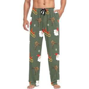 LI ZHI XIN Heren Pyjama Broek Lange Pyjama Bodem Lente Herfst Dunne Losse Stijl Elastische Taille Tie Strap Met Zak S-XXL Kerstman Elk Herten Patroon, Meerkleurig, S
