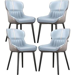 GEIRONV Eetkamerstoelen set van 4, modern PU-leer met koolstofstaal metalen stoelpoten keuken aanrecht lounge woonkamer receptie stoel Eetstoelen (Color : Sky Blue, Size : 85 * 48 * 40cm)