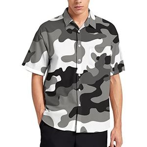 Grijze Camouflage Hawaiiaanse Shirt Voor Mannen Zomer Strand Casual Korte Mouw Button Down Shirts met Zak