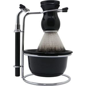 YKMYXZ, Scheermeshouder Praktische roestvrijstalen scheerborstelstandaard for heren, mode 4-delige baardkom scheerkwasthouder, mannelijke snor scheergereedschapset