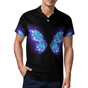 Paarse vlindervleugels op zwart heren golfpoloshirt zomer T-shirt met korte mouwen casual sneldrogende T-shirts L