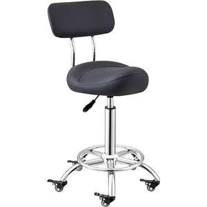 FXLUHAY Draaistoel zadelkruk keuken zadelstoel met voetsteun rugsteun, ergonomische bureaustoel zadel salonstoel voor klinische tandartspraktijk (zwart)