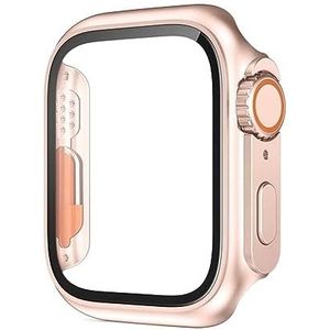 SERDAS Glazen hoesje voor Apple Watch 44 mm 45 mm 41 mm 40 mm 42 mm 38 mm schermbeschermer cover verandering ultra bumper iWatch-serie 8 7 SE 6 5 3 (kleur: roségoud, maat: 44 mm)
