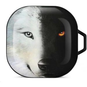 Halfzwarte half witte wolf oordopjes hoesje compatibel met Samsung Hard Shell beschermhoes zwart-stijl