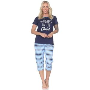 Normann Damespyjama met korte mouwen, met capri-pyjamabroek in strepenlook, Donkerblauw, 36-38