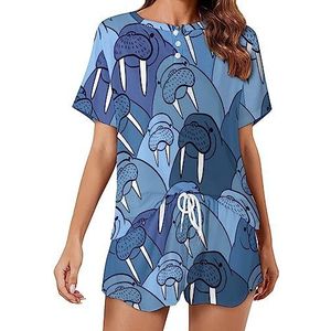 Blue Walrus Fashion 2 stuks dames pyjama sets korte mouw nachtkleding zachte loungewear stijl-24
