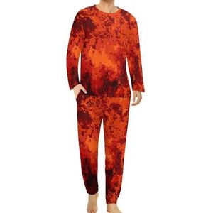 Abstracte Fire Flames Rode Camo Comfortabele Heren Pyjama Set Ronde Hals Lange Mouw Loungewear met Zakken 4XL