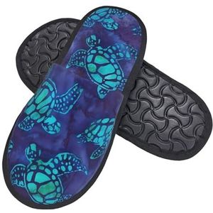 408 Pantoffels voor heren, oceaanblauwe tribal Hawaiiaanse zeeschildpad indoor pantoffels unisex dames slipper opvouwbare katoenen pantoffels voor huis binnen buiten, Harige pantoffels 2237, 37.5/39