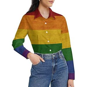 LGBT Pride Flag damesshirt met lange mouwen en knoopsluiting, casual werkshirts, tops, 2XL