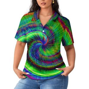 Psychedelische Tie Dye Swirl Art Poloshirts met korte mouwen voor dames, casual T-shirts met kraag, golfshirts, sportblouses, tops, 4XL