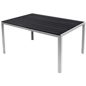 Mojawo aluminium tuintafel zilver/zwart eettafel tuinmeubelen tafel polywood imitatiehout weerbestendig 150x90x74cm