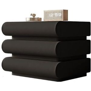 Leren Italiaanse Minimalistische Slaapkamer Massief Houten Nachtkastje Met Opbergruimte Leren Vloerstaand Nachtkastje Met 3 Lades (Color : Black)