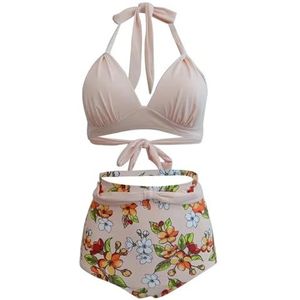 Dames Bikini Set Geplooide Bikini Top Bottom Vrouwen Klassieke Hoge Taille Halter Bikini Sets Plus Size Tweedelige Badmode, C-1991-582434643380, 3XL