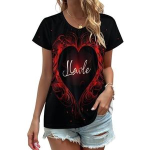 Liefde Rood Hart Vrouwen V-hals T-shirts Leuke Grafische Korte Mouw Casual Tee Tops 3XL