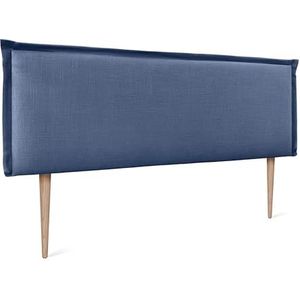 DHOME Hoofdeinde van natuurlijk linnen met gevoerde hoofdeindrand, modern top trend bed (marineblauw, 145 x 105 cm met poten (bed 120/135/140)