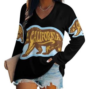 California Bear Damesshirt met V-hals en lange mouwen, casual, losse pasvorm