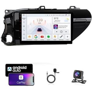 9 Inch Autoradio Compatibel voor Toyota Hilux 2016-2018 met GPS Navigatie CarPlay Android Auto Acht-Core 4G Bluetooth WiFi MirrorLink Stuurwiel Afstandsbediening(T4 8 Core 4G+Wifi 4G+64G)