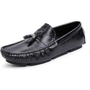 Loafers for heren Vierkante neus PU-leer met kwastje Rijstijl Loafer Antislip Flexibel Antislip Schoolfeest Instappers (Color : Black, Size : 40 EU)