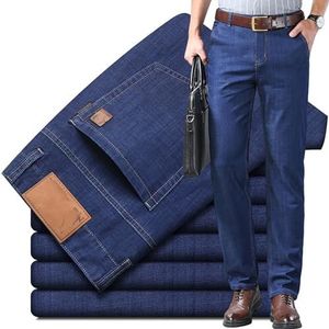 Zomerse Lichtgewicht Herenjeans, Jeans Voor Oudere Mannen, Klassieke Rechte Stretchjeans Met Hoge Taille, Losse Pasvorm En Rechte Snit, Zakelijke En Vaderstijl (Donkerblauw,36)