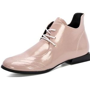 Designer enkellaarzen dames winter enkele schoenen lage hak lakleer ronde neus dames hoge schoenen (Color : Pink, Size : 8)