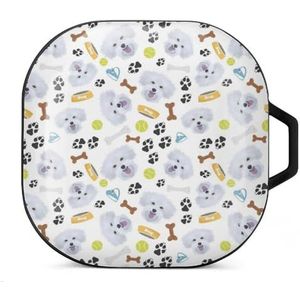 Glimlachende hond Maltese oordopjes hoesje compatibel met Samsung hard shell beschermhoes zwart stijl