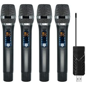 Draadloze microfoon Draadloze Microfoon 4 Kanalen Handheld Oplaadbaar Gemakkelijk Gebruik Outdoor Met Koffer (Batterij Niet Inbegrepen voor zang, bruiloft, DJ, feest(USB receiver)