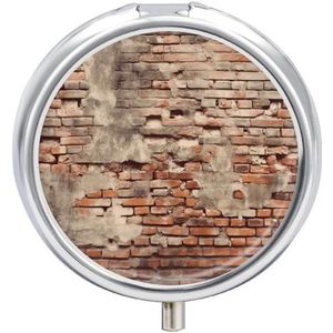 Oude Versleten Bakstenen Muur Pillendoos Waterdichte Draagbare Geneeskunde Pil Case Vochtbestendige Metalen Reizen Pillendoos met 3 Compartimenten Geneeskunde Case