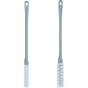 Teennaadborstel, teenspleetreinigingsborstel, draagbare lange steel, zachte rubberen voetschrobber, ergonomische voetexfoliërende douchereiniging voor thuis en op reis (grijs)