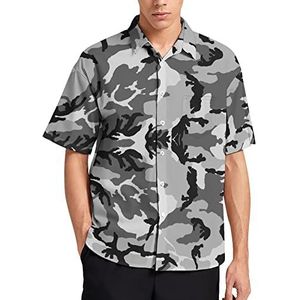 Grijs Camouflage Hawaiiaans Shirt Voor Mannen Zomer Strand Casual Korte Mouw Button Down Shirts met Zak