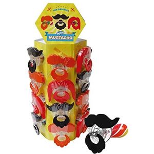 WOM Mustacho, Snorvormige Snoep Lollipops, Veelkleurige Lolly's met Aardbeien en Kersen Smaak, Display van 24 Lollies van 15 gram Snoep