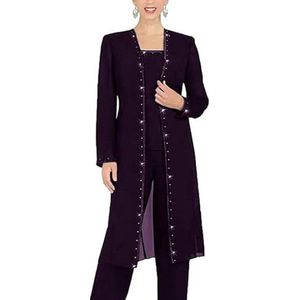 Leader of the Beauty - Chiffon Kralen Broek - Druif - 3-delige Set voor Moeder van de Bruid