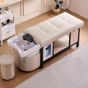 MegLob Hoofdzorg Shampoo Bed, Zware Shampoo Bed & Massagetafel-In-1, Schoonheidssalon Thai Massage Shampoo Bed, Inclusief U-Shape Water Massage Backwash, Spa Resort Hair Salon Equipment,Wit