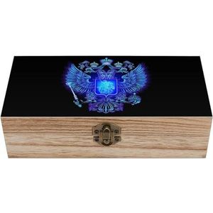 Neon Embleem van de Russische Houten Doos met Deksel Opbergdozen Organiseren Sieraden Doos Decoratieve Dozen voor Vrouwen Mannen