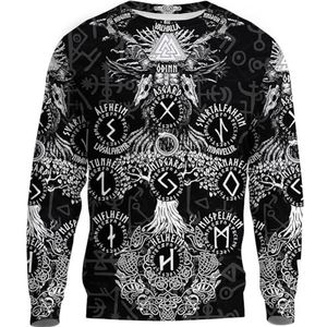 Scandinavisch Casual Sweatshirt met Ronde Hals Voor Heren - 3D Yggdrasil Rune Totem Print Fall Plus Size Street Sweatshirt - Middeleeuwse Pagan Outdoors Loose Hoodie(Color:Round Neck,Size:5XL)
