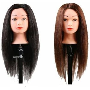 Echte kappers 85% Modelhoofd Gemengd haar Leshaar Vlecht Krullen Oefenhoofd Poppenhoofd 18 inch lang(Black -18 inches)