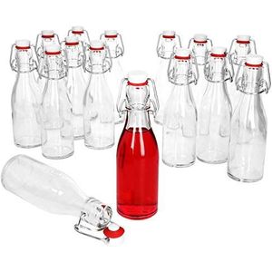 MamboCat Set van 15 lege glazen flessen om te vullen, 200 ml, flessen voor likeur om zelf te vullen, drinkfles van glas met beugelsluiting, kop van porselein met rubberen afdichting