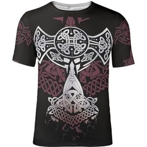 Unisex Viking Celtic Knot T-shirt - Noordse 3D-geprinte Odin Fenrir Tattoo Casual Harajuku Korte Mouw - Middeleeuwse IJslandse Pagan Comfortabele Losse Tracktop (Color : Thor's Hammer A, Size : XL)