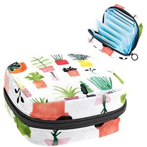 Periode Pouch Draagbare Tampon Opbergtas,Tampon Houder voor Portemonnee Vrouwelijke Product Organizer,Potplant Multi schattig, Meerkleurig, 4.7x6.6x6.6 in/12x17x17 cm