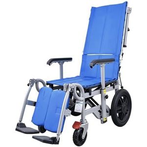 7 in 1 opvouwbare hydraulische patiëntenlift rolstoel,Multifunctionele verpleegkundige liggende stoelen, draagbare mobiele brancards, full-body waterdichte badstoelen, ziekenhuis verpleegbedden, blauw