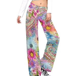 Paisley met bloemenpatroon yogabroek voor vrouwen casual broek lounge broek trainingspak met trekkoord XL