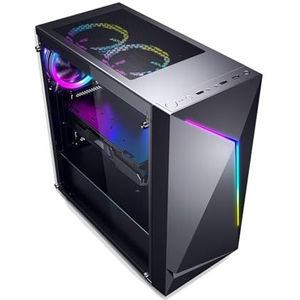 Mid-Tower Computerbehuizing ATX, M-ATX, ITX, Mid-Tower Gaming PC-behuizing Gehard Glazen Zijpaneel, Ondersteunt Radiatoren Tot 160 Mm Ondersteunt Waterkoeling(Black)