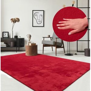 the carpet Relax behaaglijk, laagpolig tapijt, antislip onderkant, wasbaar tot 30 graden, heerlijk zacht, bontlook, rood, 120 x 160 cm