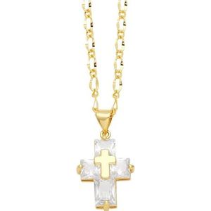 Meerkleurige dameskristallen kruishanger CZ verkoperde gouden korte ketting kruisketting cadeau (Style : White)