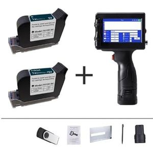 Draagbare inkjetprinter, 12.7mm Handheld Inkjet Printer, QR Bar Batch Code Datum Nummer Logo Vervaldatum Label Printer, 24 Talen Draagbare(With 2 cartridges)