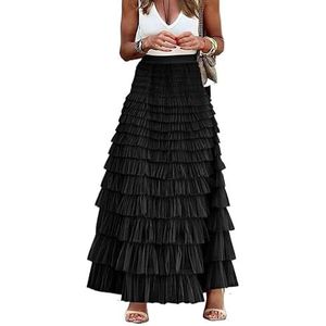 Lewey Elegante effen kleur hoog getailleerde tule taartrok | Puffy A-lijn maxi rok, Zwart, M