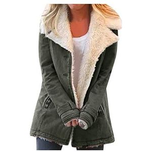 BebeXi Lange Jas Voor Dames Winter Single Breasted Lange Mouw Plus Size Outwear Jas Jas met Zak Jas Zwart Dames Met Bont, 2, legergroen, L